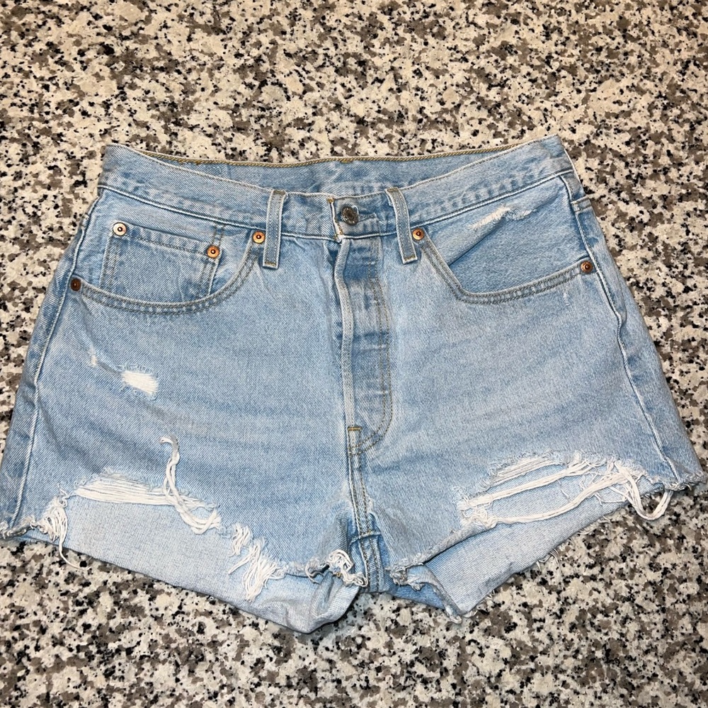 Levi’s Light Wash 501 Button Fly Denim Mini Shorts